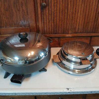 Vintage Dominion Electric waffle iron and a Circulon electric skillet