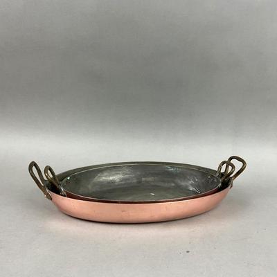 K421 Set of Two Vintage French Copper Au Gratin Saute Pan