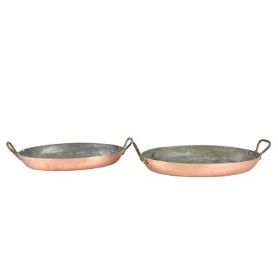 K421 Set of Two Vintage French Copper Au Gratin Saute Pan