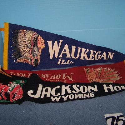 LOT 75 GREAT VINTAGE PENNANTS-WY/MOHAWK/WAUKEGAN plus