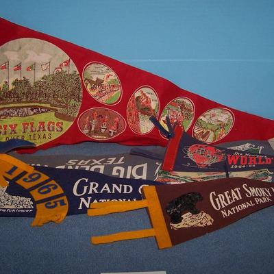LOT 76 GREAT VINTAGE PENNANTS--NATL PARKS/WORLD'S FAIR/TX