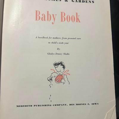 Sale Photo Thumbnail #2: Vintage 1943 Better Homes & Gardens Baby Book by Gladys Denny Shultz. This early parenting and child-rearing handbook covers prenatal care through a child’s sixth year. Hardcover with classic embossed blue/gray cloth and gilt lettering. Interior shows p
