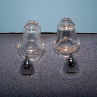 LOT 91 LOVELY VINTAGE CRYSTAL SHAKERS--1 PR STERLING TOPS