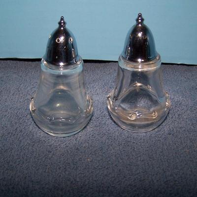 LOT 91 LOVELY VINTAGE CRYSTAL SHAKERS--1 PR STERLING TOPS