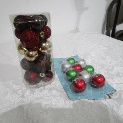1 new pkg 9 mini ornaments, 1 new 20 mini shatterproof ornaments