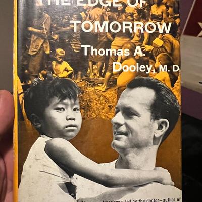 Sale Photo Thumbnail #53: Vintage 1958 hardcover first edition of The Edge of Tomorrow by Thomas A. Dooley, M.D., published by Farrar, Straus and Cudahy. Includes the original dust jacket (shows noticeable wear and edge tears). Book itself is clean and intact. Dr. Tom Dooley was a