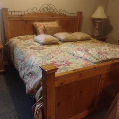 King Size Wood Frame Bed with Mattress