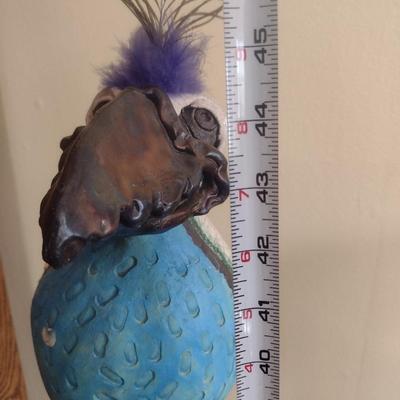 Hand Made Pottery Bird Statue- Signed by Artist- Approx 44 1/2" Tall