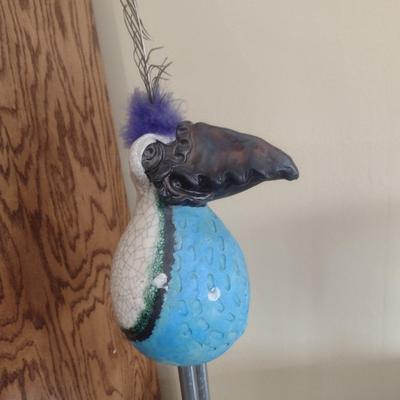 Hand Made Pottery Bird Statue- Signed by Artist- Approx 44 1/2" Tall