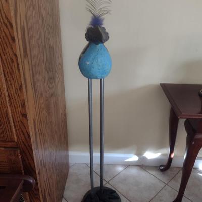 Hand Made Pottery Bird Statue- Signed by Artist- Approx 44 1/2" Tall