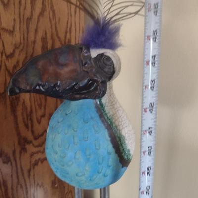 Hand Made Pottery Bird Statue- Signed by Artist- Approx 44 1/2" Tall