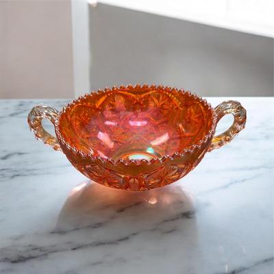 Sale Photo Thumbnail #94: Imperial Marigold Carnival Glass Two Handled Bowl with th Star and File Pattern  Approximately 9" Wide