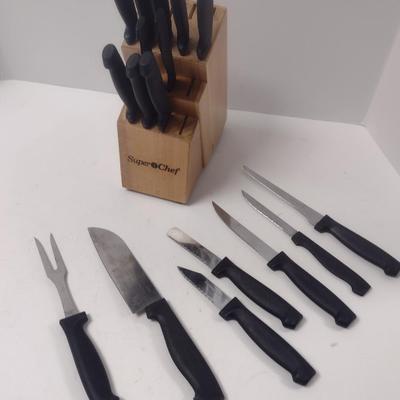 Wooden Block with Assorted Cutlery