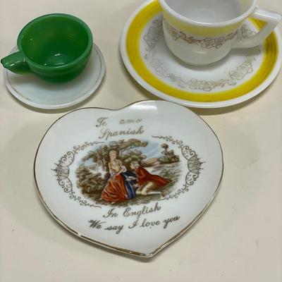 Jadeite toy teacup and small white cup and saucer
