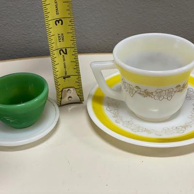 Jadeite toy teacup and small white cup and saucer