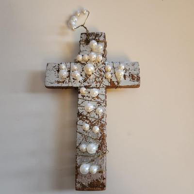 Sale Photo Thumbnail #395: This auction lot is for Three Crucifix. These handsome renditions speak volumes to those who seek. One is a quite artistic and pearlized cross, another is of Holy Land Olive Wood and the other is a nice polished wood cross.