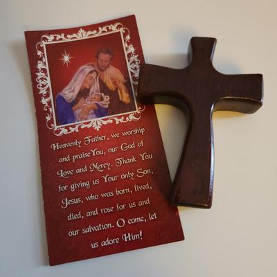 Sale Photo Thumbnail #400: This auction lot is for Three Crucifix. These handsome renditions speak volumes to those who seek. One is a quite artistic and pearlized cross, another is of Holy Land Olive Wood and the other is a nice polished wood cross.