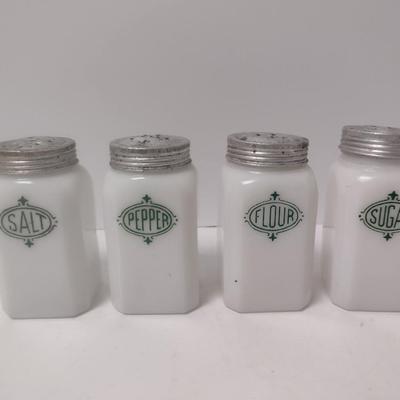 Vintage Milk Glass Chef Boy-ar-dee Dinner Range Top Shaker Set- Four Pieces