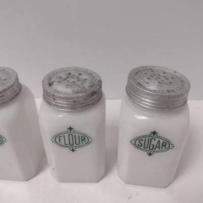 Vintage Milk Glass Chef Boy-ar-dee Dinner Range Top Shaker Set- Four Pieces