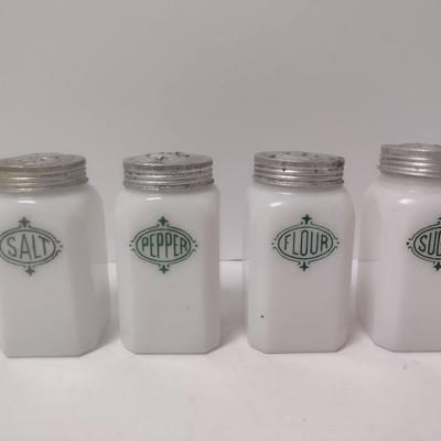 Vintage Milk Glass Chef Boy-ar-dee Dinner Range Top Shaker Set- Four Pieces