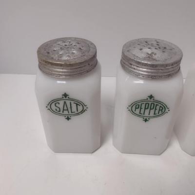 Vintage Milk Glass Chef Boy-ar-dee Dinner Range Top Shaker Set- Four Pieces