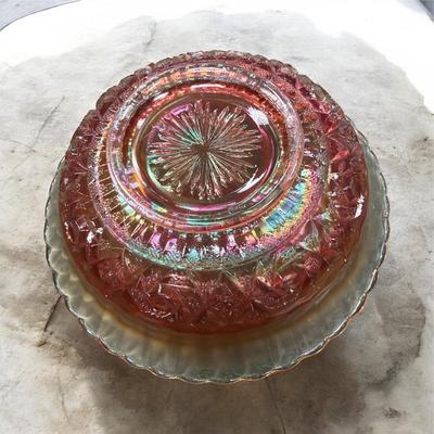 Sale Photo Thumbnail #101: Imperial Carnival Glass Scroll Embossed Iridescent Marigold Bowl   Approximately 9" wide