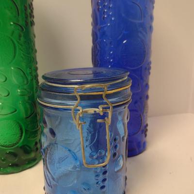 Embossed Glass Bale Top Jars/Canisters- Three Pieces