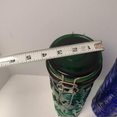 Embossed Glass Bale Top Jars/Canisters- Three Pieces