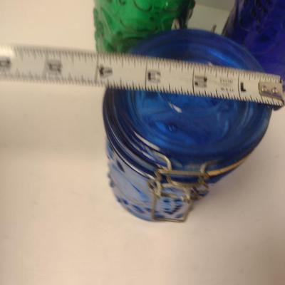 Embossed Glass Bale Top Jars/Canisters- Three Pieces