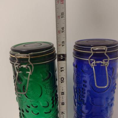 Embossed Glass Bale Top Jars/Canisters- Three Pieces