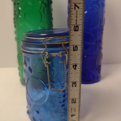 Embossed Glass Bale Top Jars/Canisters- Three Pieces
