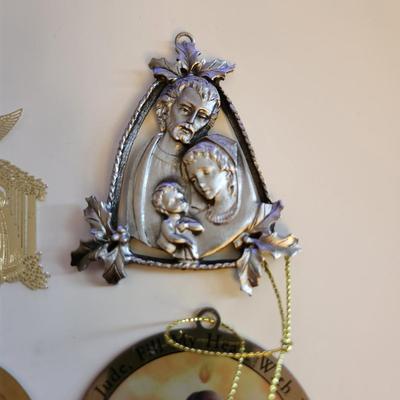 Sale Photo Thumbnail #404: This auction lot is for a grouping of six Religious Themed Christmas Ornaments.  Use on a holiday tree or for many other purposes.