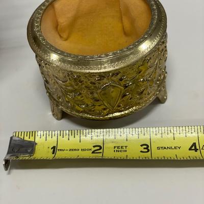 Silver plate pedestal bowl and gold tone trinket box