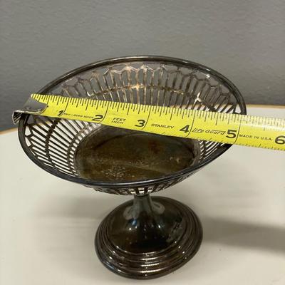 Silver plate pedestal bowl and gold tone trinket box