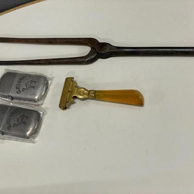 Bakelite razor, Camel lighters and vintage curing iron