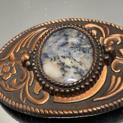 Large brass or copper color belt buckle with agate