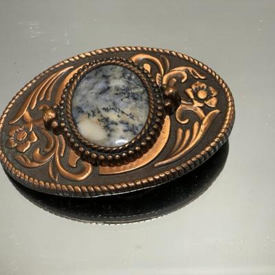 Large brass or copper color belt buckle with agate
