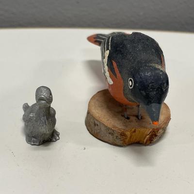 Pewter duck and wood bird
