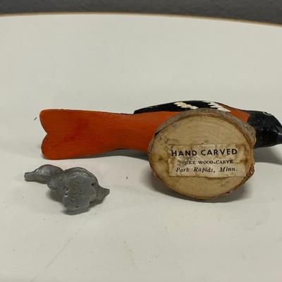 Pewter duck and wood bird