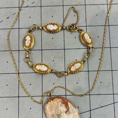 Cameo Pendant and Bracelet 
