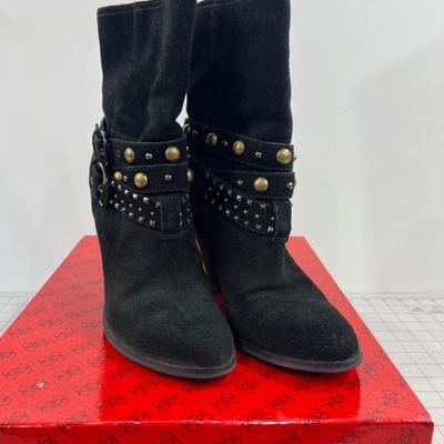Black Suede Studded Field Boots Size 8