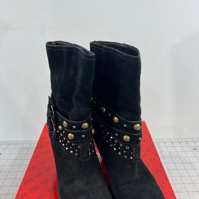 Black Suede Studded Field Boots Size 8