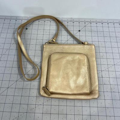 Genuine Leather Gold Toned Cross Body Purse 
