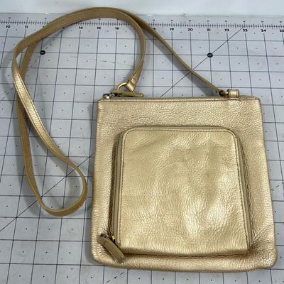 Genuine Leather Gold Toned Cross Body Purse 
