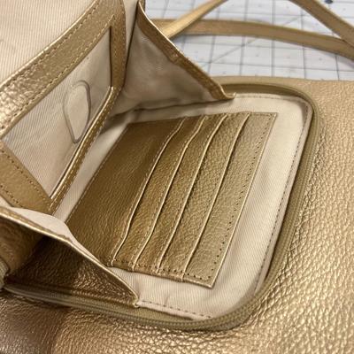 Genuine Leather Gold Toned Cross Body Purse 