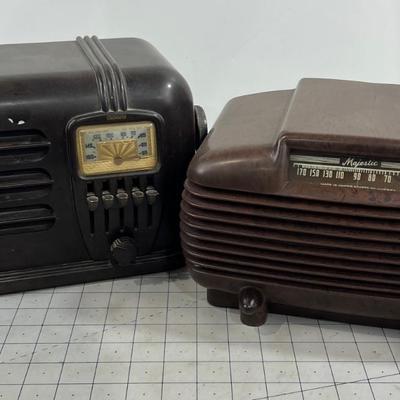 (2) Antique Brown Bakelite Radios