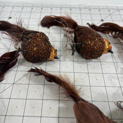 Brown & Copper Sparkle Clip on Ornaments with Real Feather Tail 