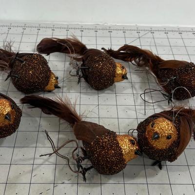 Brown & Copper Sparkle Clip on Ornaments with Real Feather Tail 