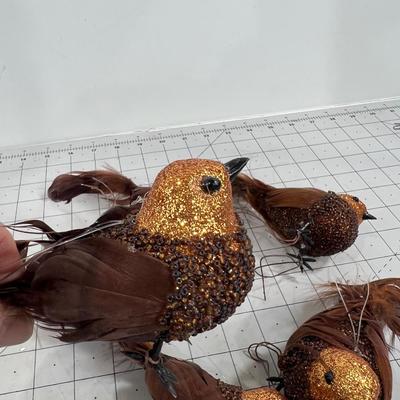 Brown & Copper Sparkle Clip on Ornaments with Real Feather Tail 