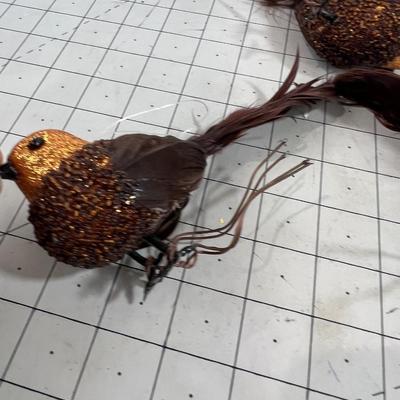 Brown & Copper Sparkle Clip on Ornaments with Real Feather Tail 